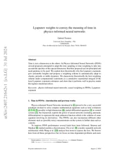 Lyapunov weights to convey the meaning of time in physics-informed
  neural networks