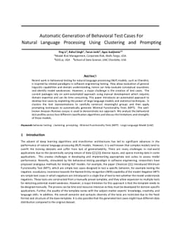 Automatic Generation of Behavioral Test Cases For Natural Language
  Processing Using Clustering and Prompting