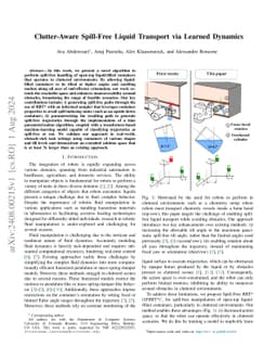 Clutter-Aware Spill-Free Liquid Transport via Learned Dynamics