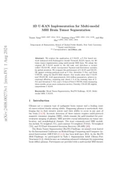 3D U-KAN Implementation for Multi-modal MRI Brain Tumor Segmentation