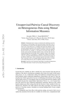 Unsupervised Pairwise Causal Discovery on Heterogeneous Data using
  Mutual Information Measures