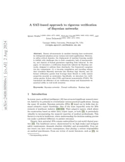 A SAT-based approach to rigorous verification of Bayesian networks