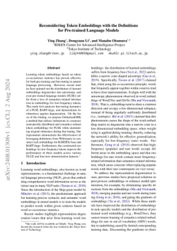 Reconsidering Token Embeddings with the Definitions for Pre-trained
  Language Models
