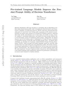 Pre-trained Language Models Improve the Few-shot Prompt Ability of
  Decision Transformer