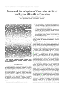 Framework for Adoption of Generative Artificial Intelligence (GenAI) in
  Education