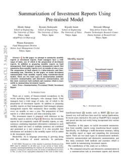 Summarization of Investment Reports Using Pre-trained Model