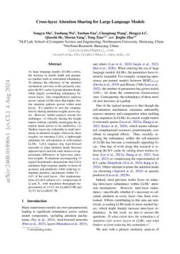 Cross-layer Attention Sharing for Large Language Models