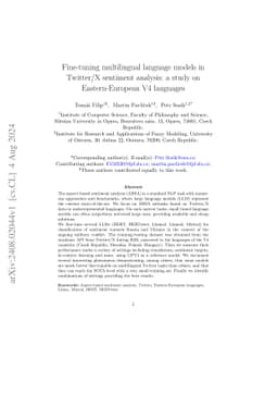 Fine-tuning multilingual language models in Twitter/X sentiment
  analysis: a study on Eastern-European V4 languages