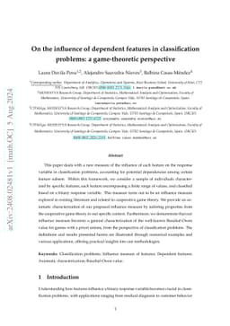 On the influence of dependent features in classification problems: a
  game-theoretic perspective