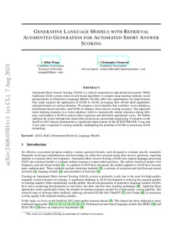 Generative Language Models with Retrieval Augmented Generation for
  Automated Short Answer Scoring