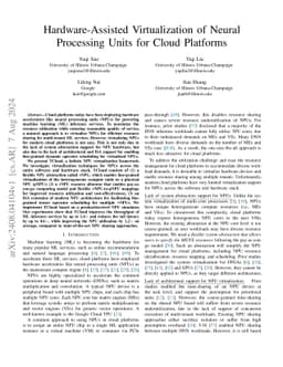 Hardware-Assisted Virtualization of Neural Processing Units for Cloud
  Platforms