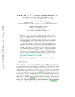 CROCODILE: Causality aids RObustness via COntrastive DIsentangled
  LEarning