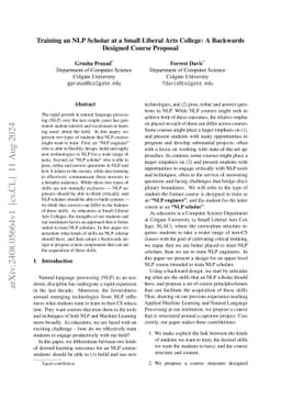 Training an NLP Scholar at a Small Liberal Arts College: A Backwards
  Designed Course Proposal