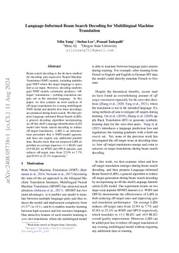 Language-Informed Beam Search Decoding for Multilingual Machine
  Translation