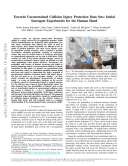 Towards Unconstrained Collision Injury Protection Data Sets: Initial
  Surrogate Experiments for the Human Hand