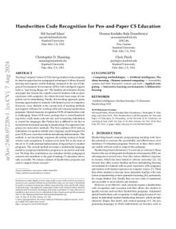 Handwritten Code Recognition for Pen-and-Paper CS Education