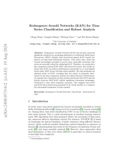 Kolmogorov-Arnold Networks (KAN) for Time Series Classification and
  Robust Analysis