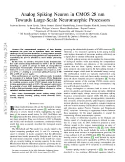Analog Spiking Neuron in CMOS 28 nm Towards Large-Scale Neuromorphic
  Processors