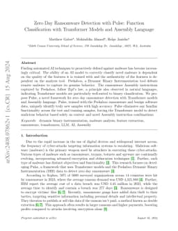 Zero Day Ransomware Detection with Pulse: Function Classification with
  Transformer Models and Assembly Language