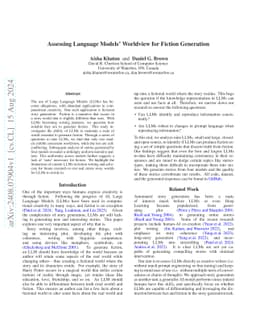 Assessing Language Models' Worldview for Fiction Generation