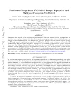 Persistence Image from 3D Medical Image: Superpixel and Optimized
  Gaussian Coefficient