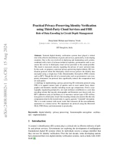 Practical Privacy-Preserving Identity Verification using Third-Party
  Cloud Services and FHE (Role of Data Encoding in Circuit Depth Management)