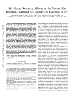 DRL-Based Resource Allocation for Motion Blur Resistant Federated
  Self-Supervised Learning in IoV