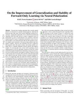 On the Improvement of Generalization and Stability of Forward-Only
  Learning via Neural Polarization