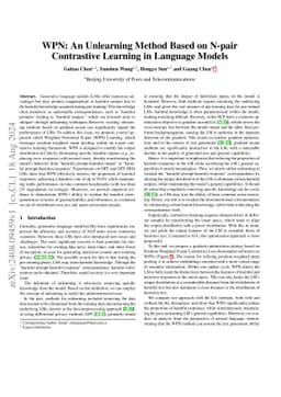 WPN: An Unlearning Method Based on N-pair Contrastive Learning in
  Language Models