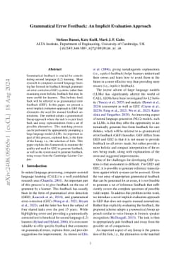 Grammatical Error Feedback: An Implicit Evaluation Approach