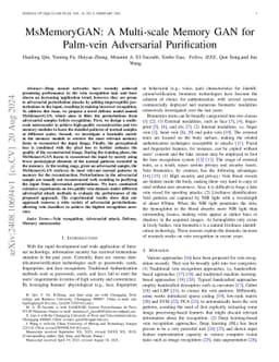 MsMemoryGAN: A Multi-scale Memory GAN for Palm-vein Adversarial
  Purification