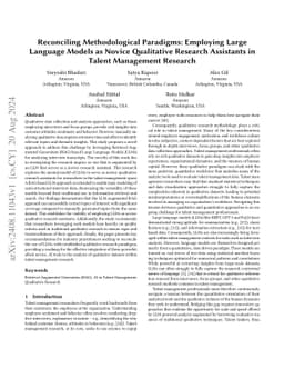 Reconciling Methodological Paradigms: Employing Large Language Models as
  Novice Qualitative Research Assistants in Talent Management Research