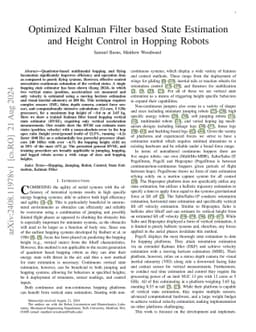 Optimized Kalman Filter based State Estimation and Height Control in
  Hopping Robots