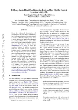 Evidence-backed Fact Checking using RAG and Few-Shot In-Context Learning
  with LLMs