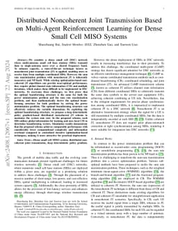 Distributed Noncoherent Joint Transmission Based on Multi-Agent
  Reinforcement Learning for Dense Small Cell MISO Systems