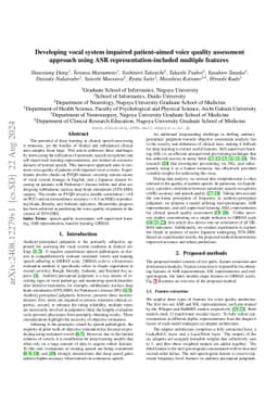 Developing vocal system impaired patient-aimed voice quality assessment
  approach using ASR representation-included multiple features