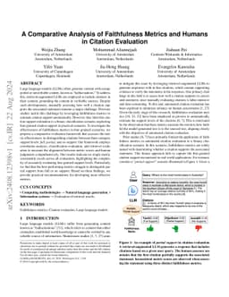 A Comparative Analysis of Faithfulness Metrics and Humans in Citation
  Evaluation