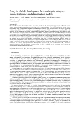 Analysis of child development facts and myths using text mining
  techniques and classification models