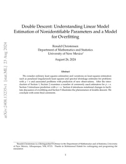 Double Descent: Understanding Linear Model Estimation of Nonidentifiable
  Parameters and a Model for Overfitting