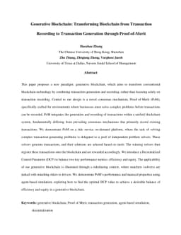 Generative Blockchain: Transforming Blockchain from Transaction
  Recording to Transaction Generation through Proof-of-Merit