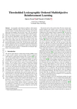 Thresholded Lexicographic Ordered Multiobjective Reinforcement Learning