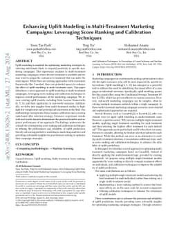 Enhancing Uplift Modeling in Multi-Treatment Marketing Campaigns:
  Leveraging Score Ranking and Calibration Techniques