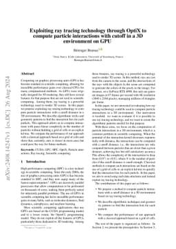Exploiting ray tracing technology through OptiX to compute particle
  interactions with cutoff in a 3D environment on GPU