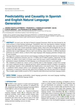 Predictability and Causality in Spanish and English Natural Language
  Generation