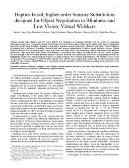 Haptics-based, higher-order Sensory Substitution designed for Object
  Negotiation in Blindness and Low Vision: Virtual Whiskers