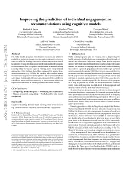 Improving the Prediction of Individual Engagement in Recommendations
  Using Cognitive Models