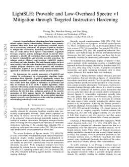 LightSLH: Provable and Low-Overhead Spectre v1 Mitigation through
  Targeted Instruction Hardening