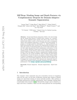 MICDrop: Masking Image and Depth Features via Complementary Dropout for
  Domain-Adaptive Semantic Segmentation