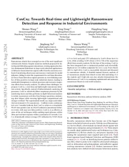 CanCal: Towards Real-time and Lightweight Ransomware Detection and
  Response in Industrial Environments