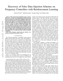 Discovery of False Data Injection Schemes on Frequency Controllers with
  Reinforcement Learning
